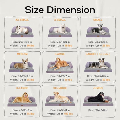 Extra Large Dog Bed-Orthopedic Waterproof XL Dog Bed for XLarge Extra Big Dogs - Foam Couch Sofa Washable with Removable Cover-Purple
