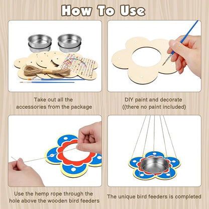 Fennoral 4 Pack Bird Feeder Kits for Kids Make Your Own Bird Feeders Wooden Art and Craft for Girls Boys Ornaments DIY to Paint Craft for Spring Garden Outdoor Decoration Summer Activities Project