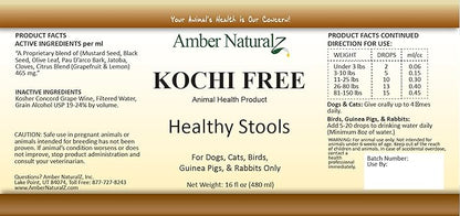 Amber NaturalZ Kochi Free Herbal Supplement for Dogs, Cats, Birds, Rabbits, and Guinea Pigs | Supports Healthy Bowel Function | Natural Aid for Digestive Balance | 16 Fluid Ounce Glass Bottle