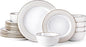 GBHOME Ceramic Dinnerware Sets,18 pcs Embossed Elegant Stoneware Plates and Bowls Sets, Housewarming Wedding Gift | Dishwasher & Microwave Safe | Dishes Set Service for 6