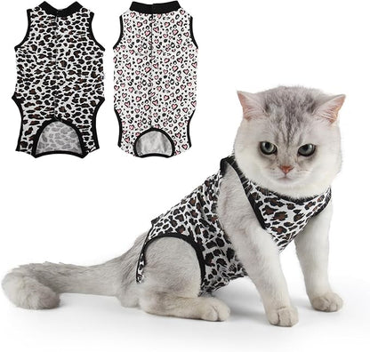 2 Packs Cat Surgery Recovery Suit Surgical Clothes Abdominal Wounds Anti-Licking Cat Bodysuit Onesie Substitute E-Collar& Cone
