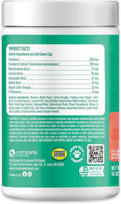 Doggie Dailies Cranberry Supplement for Dogs - Urinary Tract, Bladder & Kidney Support for Dogs - Cranberry for dogs with Marshmallow Root, Licorice Root & Apple Cider Vinegar (Chicken) 225 Soft Chews