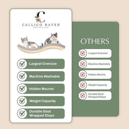 Extra Large 35.4” × 11.6” Stylish Cat Wall Shelves with Soft Cushion, Modern Wall-Mounted Cat Tree Furniture & Perch, Sturdy/Hidden Mounts, Machine Wash Cover, Sleek Design- CALLICO HAVEN Wave S-Shape