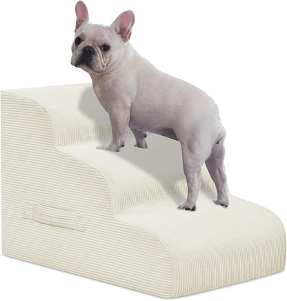 Dog Steps for Small Dogs, 3-Step Pet Ramp Stairs for High Beds and Sofa, Non-Slip Pet Stairs for Small Dogs and Cats, Removable and Easy to Clean Cover, Beige