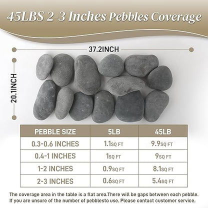 45 LB Mexican Beach Pebbles, 2-3 Inch Natural River Rocks, Premium Pebbles for Garden and Landscape Design, Decorative Stones for Fish Tank Flower Pots Water Fountains Pathways Backyard, Grey