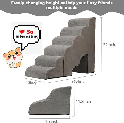 Dog Stairs for High Beds 25-30 inches Tall, 6-Step Dog Steps for High Bed for Doggies/Kitties, 30D Foam Pet Stairs Steps for Small Dogs, Dog Ramp/Ladder for Old Dogs/Cats, Grey