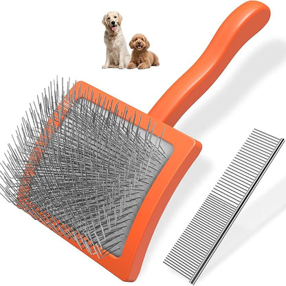 2PCS Slicker Brush for Dogs & Pet Comb,Professional Dog Grooming Brush (Goldendoodles,Poodles,Labradoodles) with Extra Long Pins to Effectively Remove Tangles, Knots and Mats (Orange)