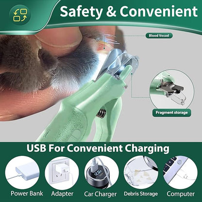 Dog Nail Clippers & Cat Nail Clipper with Catcher, 2 in 1 Dog Nail Trimmers & Grinder with Light for Large Small Dogs Cats,Silent Groom Pro Claw Trimmer, Rechargeable Dogs Nails Grinder Quiet