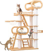 77‘’ Modern Cat Tree, Tall Wood Cat Tower for Indoor Cats Large Adult, Heavy Duty Cat Tree with Scratching Post, Luxury Kitty Condo, Sturdy Cat Furniture with 1 Transparent Bed and 3 Climb Labber