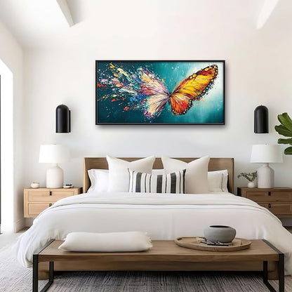 Extra Large Framed Abstract Butterfly Wall Art,Colorful Graffiti Wall Decor,Splashing Wings Pictures for Living Room,Canvas Print Painting Modern Artwork Bedroom Office Bathroom Home Decor 60L x30W