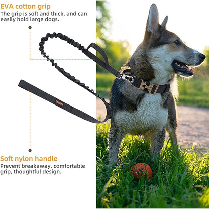 EXCELLENT ELITE SPANKER Tactical Bungee Dog Leash Military Adjustable Dog Leash Quick Release Elastic Leads Rope with 2 Control Handle(Black