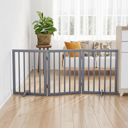 Freestanding Wooden Dog Gate - 24 Inch Tall, Support Feet, Step Over, Indoor