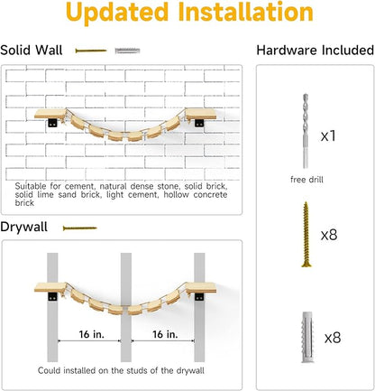 FUKUMARU Cat Bridge Wall Mounted, 12.8-Inch Expanded Feline Perch & Climbing Steps for Custom Kitten Highway Systems, Multi-Level Wall Shelves Furniture
