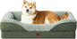 EHEYCIGA Memory Foam Dog Bed for Large Sized, Orthopedic Dog Sofa with Sides and Waterproof Liner, Washable Bolster Pet Couch with Removable Cover, 36x27x7 Inch, Green