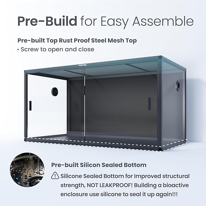 120 Gallon Bearded Dragon Tank,48" x 24" x 24" Reptile Tank with Sliding Door Top Screen Ventilation, Front Opening Reptile Enclosure for Easy Maintenance