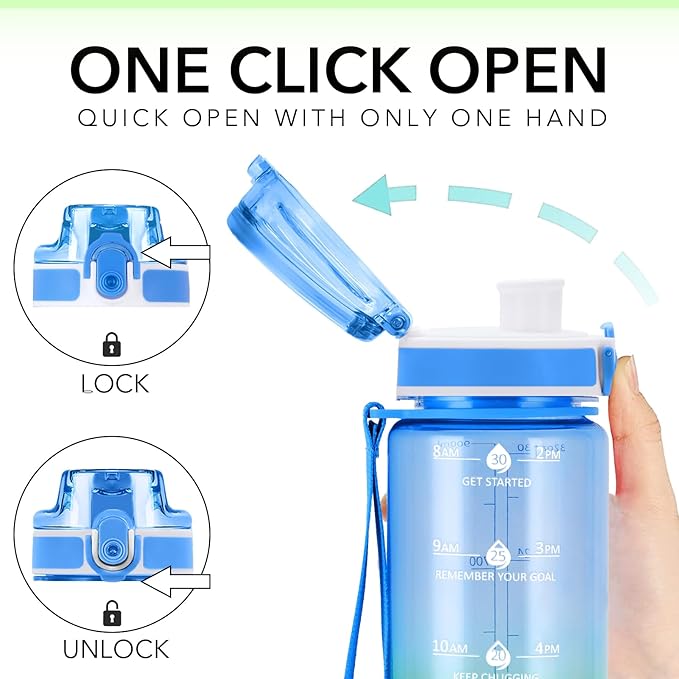 32oz Motivational Water Bottles with Time Marker & Fruit Strainer, Transparent Gradient Color Water Bottle with Times to Drink, Leakproof & BPA Free, Reusable Bottle with Strap (No Straw)