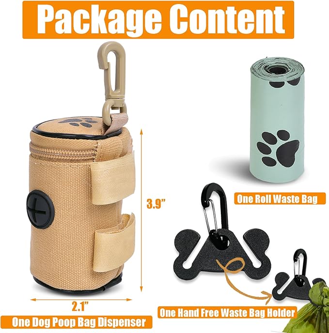 Dog Waste Bag Dispenser Dog Poop Bag Dispenser for Leash Accessory dog Poop Bag Holders Fits Dog Leash Include Hand Free Holder, Khaki, No-KaqiXYB