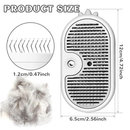 3-in-1 Rechargeable Steam Brush for Cats & Dogs - Anti-Static Spray Pet Grooming Brush with Warm Mist Massage, Hair Shedding Control, Detangling Comb & Cleaning Tool for Effective Deshedding