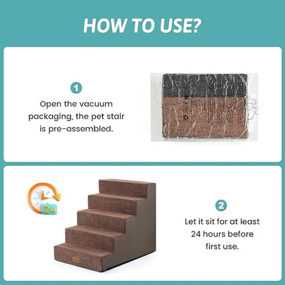 Dog Stairs for Small Dogs, 5 Tier Wider Pet Stairs for High Beds, 23.6" H Non-Slip Dog Steps for Old Cats, Puppies, Small Medium Dogs, 29.5x19.7x23.6 inch, Brown