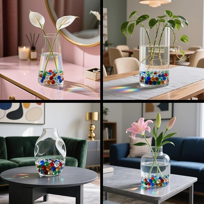 2.16LB Glass Beads Mix Colors Vase Filler Aquarium Gravel Decor Flat Glass Marbles Gems Pebbles Fish Tank Rocks Home Decorative Art Craft - 7 Colors Mixed