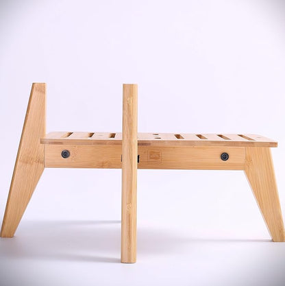 Dog Water Bowl Dispenser Stand - Compatible with Automatic and Gravity Water/Food Dispensers - Adjustable Width, Holds Various Sizes [See Photos for Measurements] - Bamboo