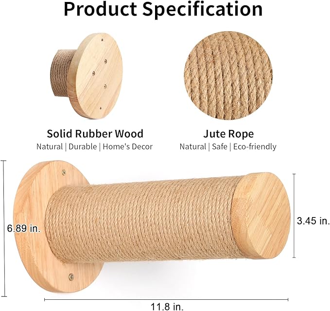 FUKUMARU Cat Wall Furniture, 11.8 Inch Cats Steps for Drywall, Kitten Stairs for Wall Mounted with Jute Scratching Kittens Shelf, 2 of Pack