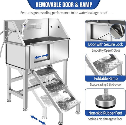 Electric Dog Bathing Station for Large Dogs, Height Adjustable Stainless Steel Dog Pet Washing Station, Professional Dog Grooming Tub with Electric Lift, Pet Wash Bath Station