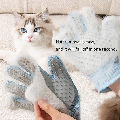 2 Pcs [2-in-1] Pet Hair Removal Gloves - Five Finger Massage Design Pet Beauty Gloves, Suitable for pet dogs and cats to prevent hair tanglings (Blue)