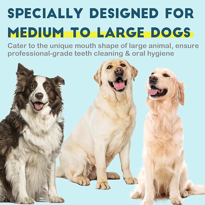 Dog Toothbrush Kit 4 Pack, 10,000 Ultra-Soft Bristles, Dog Tooth Brush for Medium to Large Dogs & Cats, Pet Tooth Brushing Kit for Easy Dental Cleaning, 2 Pink Wave Head & 2 White Flat Head