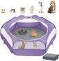2-in-1 Small Animals Playpen with Pad, Waterproof Small Pet Cage Tent with Reusable Pad, Portable Outdoor Yard Fence with 3 Metal Rod for Chick/Kitten/Puppy/Guinea Pig/Rabbits/Chinchillas, Purple