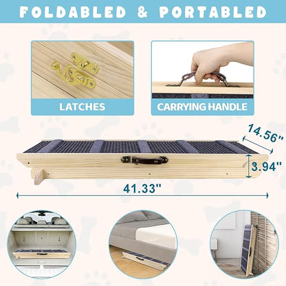 Dog Ramp for Bed, 6 Adjustable Height from 13.8" to 25.6", Folding Portable Wooden Pet Ramp for Small Dogs - Non-Slip High Traction Dog Ramp for High Bed Couch and Car Up to 200lbs