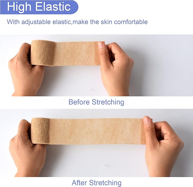 9 Pack 2" x 5 Yards Self Adhesive Bandage Wrap Self Stick Wrap for Ankle, Wrist, Finger, Sports, Breathable Cohesive Vet Tape for Pets (Skin Color)
