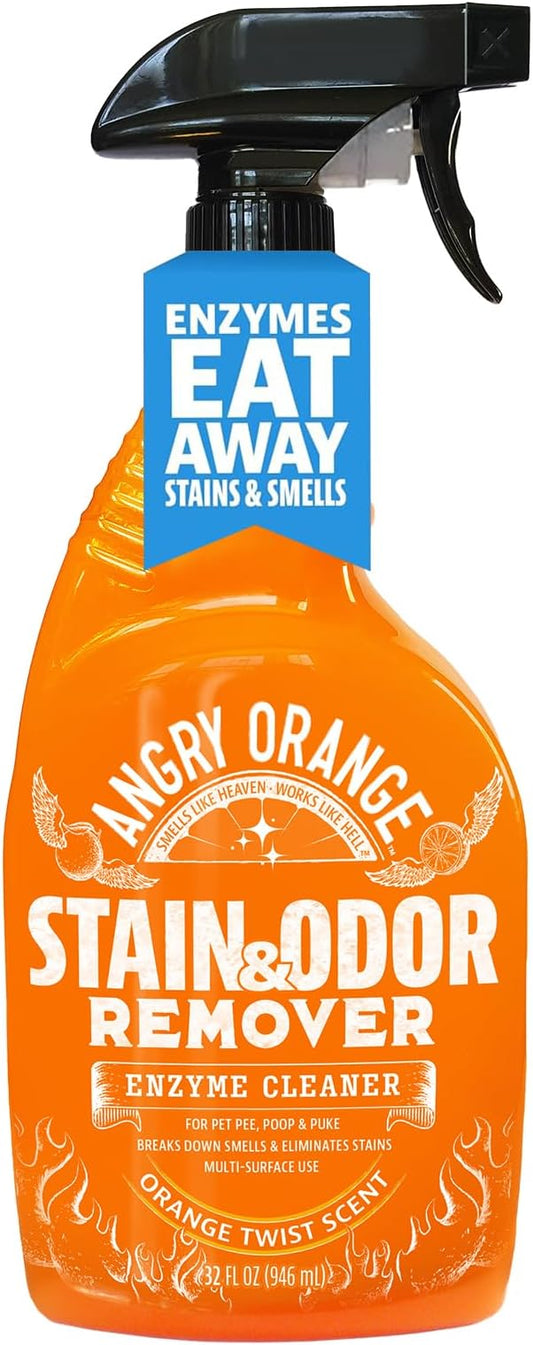 Angry Orange Stain Remover - 32oz Enzyme Pet Cleaner - Dog & Cat Urine Destroyer and Stain Remover - Citrus Spray Cleaning Solution - Puppy Supplies