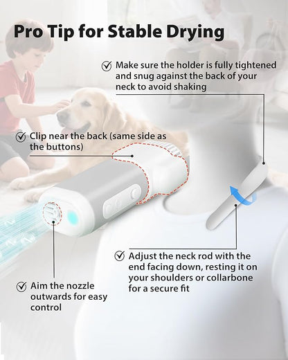 2-in-1 Hands-Free Dog Hair Dryer with Table Clamp – Low Noise Pet Grooming Dryer for Dogs & Cats, Adjustable Heat & Speed, Wearable or Desktop Use(Gray)