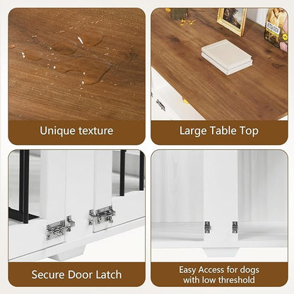 Furniture Dog Crate for 2 Dogs, 41 Inch Dog Kennel Furniture with Removable Divider and Shelf Storage, Wooden Dog Crate for Small/Medium Dogs, White