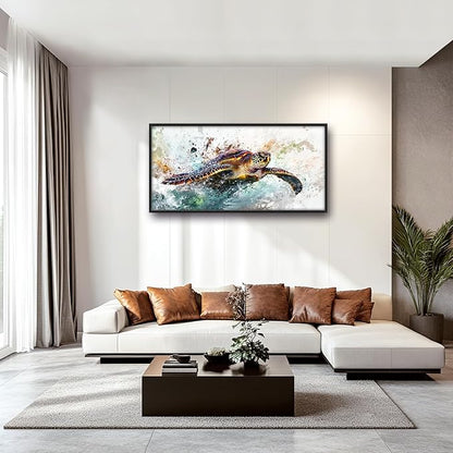 Extra Large Framed Sea Turtle Wall Art,Oversized Abstract Colorful Sea Nautical Wall Decor Pictures for Living Room,Canvas Print Painting Modern Artwork Bedroom Office Bathroom Home Decor 60L x30W