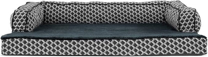 Furhaven Memory Foam Dog Bed for Large Dogs w/ Removable Bolsters & Washable Cover, For Dogs Up to 95 lbs - Plush & Woven Decor Comfy Couch Sofa - Diamond Gray, Jumbo/XL