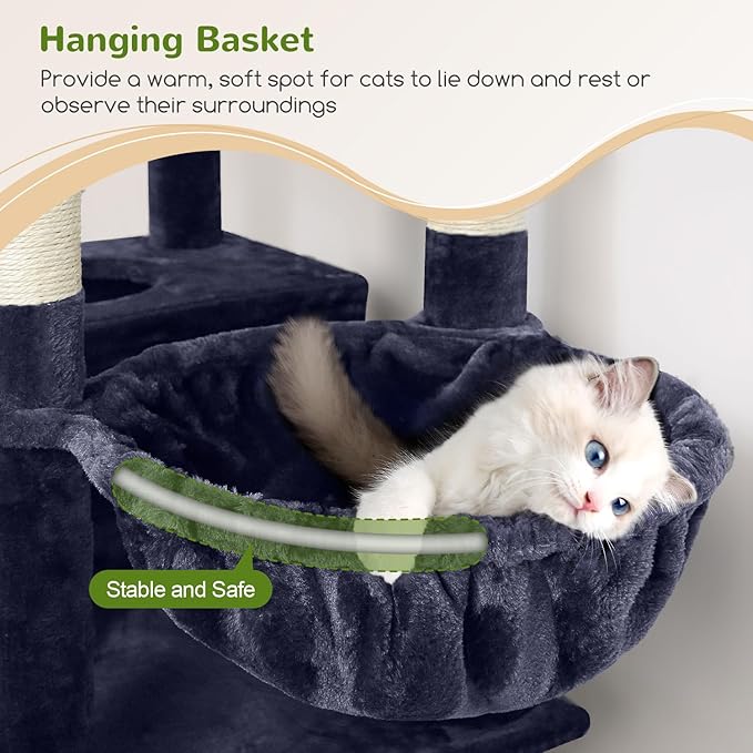 Globlazer Heavy Duty Cat Trees for Large Cats, Sturdy 72in Maine Coon Cat Tree for Large Cats 20 lbs+ Heavy Duty Cat Tower for Adult Biggest Cat with 6 Scratching Posts, Hammock, S72, Smoky Gray