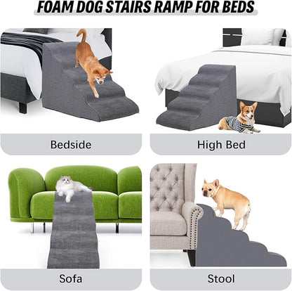 Dog Stairs&Steps for High Beds Up to 28'', 5-Step Dog Ramp for Small Medium Dogs with Washable Cover, Non-Slip Steps for Cats to Get on Couch and Sofa, Durable Foam Ladders, 24.4" Tall, Grey