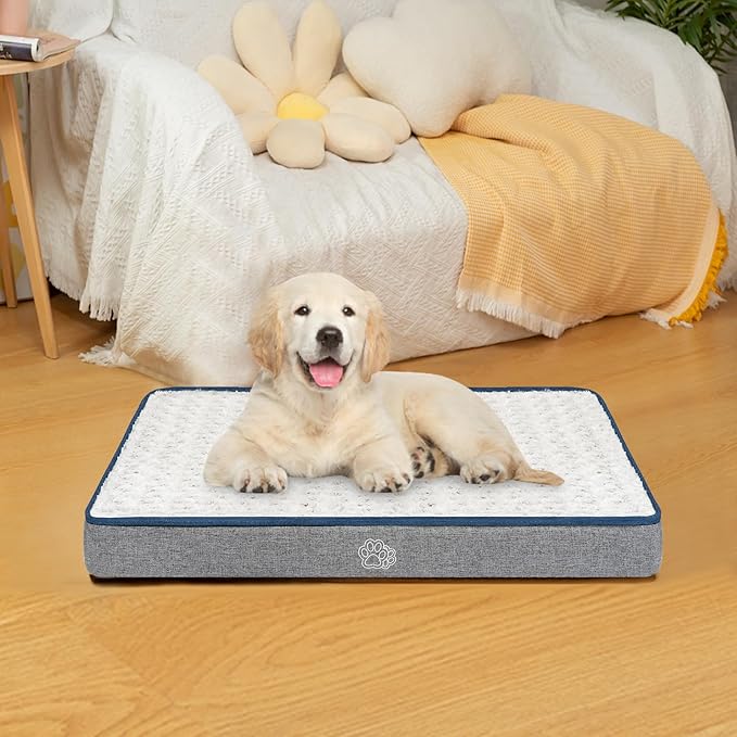 EMPSIGN Reversible Cool and Warm Dog Bed for Crate Pad, Pet Beds with Washable and Removable Cover, Dogs Crate Beds Sleeping Mats, Beds for Dog Crate for Large Medium Small Dogs, Grey