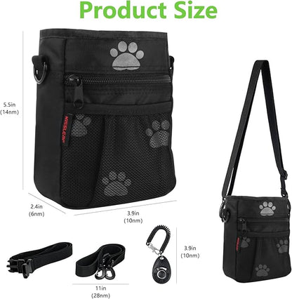 Dog Treat Pouches for Pet Training, Treat Pouches for Pet Training,Large Dog Treat Training Pouch and Dog Clicker,Dog Training Treat Pouch Built-in Poop Bag Dispenser-Black Pattern.
