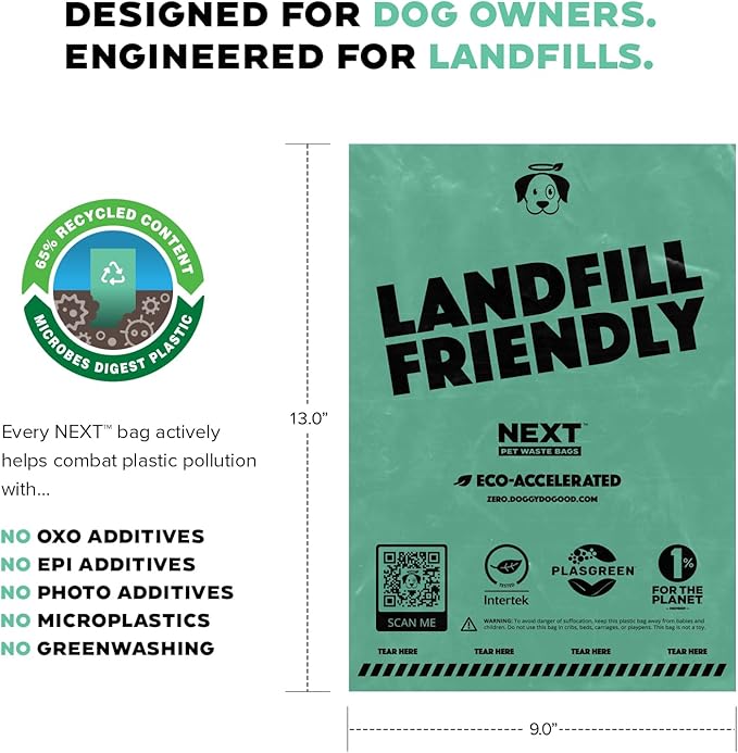 Doggy Do Good Next Pet Waste Bags, Landfill Friendly Recycled Plastic Unscented Dog Poop Bags, Leakproof, Strong, Thick, Earth Friendly for Dogs, 120 Count (120 Bags)