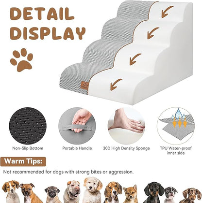 Dog Ramp and Stair for Bed 16" H-20 H,3-Step Cat Stair for Sofa and Chair,4-Step Dog Ramp for High Bed and Window,Durable Nonslip Fabric Cover for Indoor (Light Grey-20 H, Pet Friendly, 4)