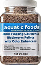 Aquatic Foods Inc. Blackworm Micro .8mm Floating Pellets with Color Enhancers & Vitamins for Discus, Guppies, Tetras, Live Bearers, Baby Cichlids, Baby Koi, All Tropical and Pond Fish...8oz Jar