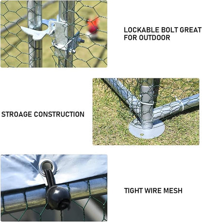 4ever2buy 1.26’’ Large Metal Chicken Coop Run Walk in, Chicken Pen for Chickens, Outdoor Chicken Runs Coops, Flat Roofed Chicken Runs for Yard with Anti-Ultraviolet Cover (9.2’L x18.7’Wx 6.4’H)