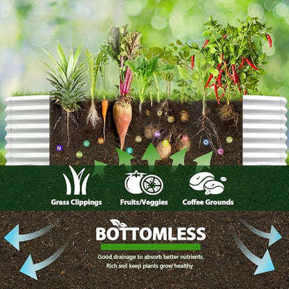 A ANLEOLIFE 8X4X2 ft Galvanized Raised Garden Beds Outdoor, Oval Large Metal Deep Root Planter Box for Planting Vegetables Flowers Herb, Anti-Rust & Easy-Setup, Antique White
