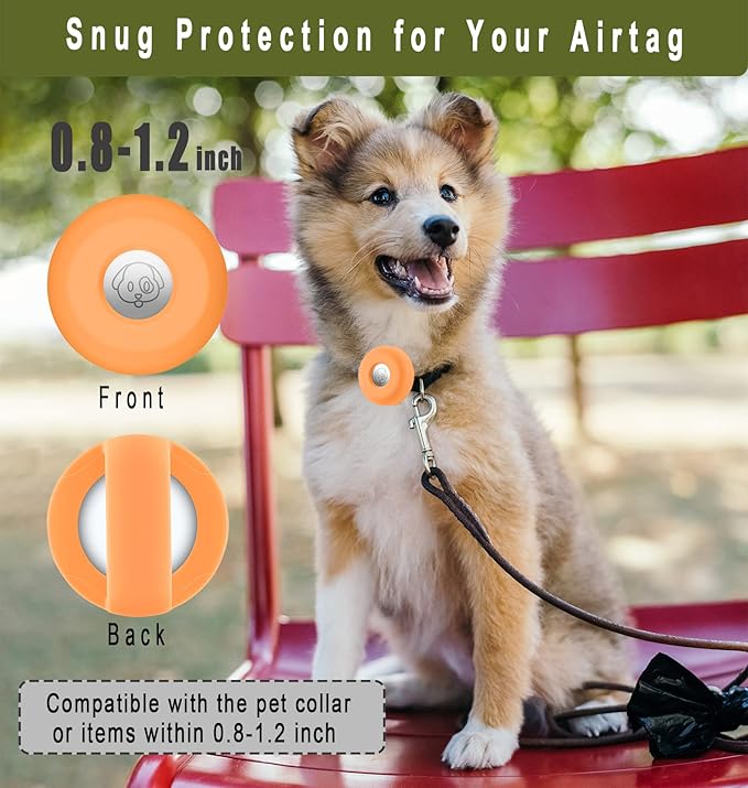 Airtag Holder for Dog Collar, Cibaabo Silicone Air Tag Case Cover Compatible with Apple Airtags for 0.8-1.2inch Cat Pet Collar Harness Loop