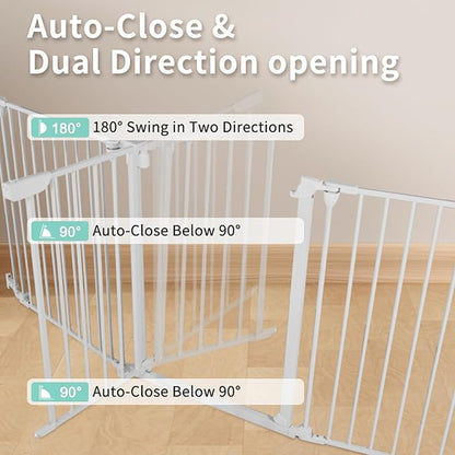 Extra Wide Baby Gate, 30" Tall 47" Wide Configurable Baby Gate Fireplace Safety Fence, Metal Pet Safety Playpen for Toddler/Pet/Dog Christmas Tree Fence (Whtie, 2-Panel)