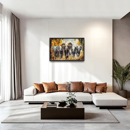 Extra Large Elephant Framed Wall Art for Living Room,Oversized Elephants Wild Animal Pictures Wall Decor,Forest Landscape Canvas Print Painting Modern Artwork Bedroom Office Bathroom 36L" x 24W"