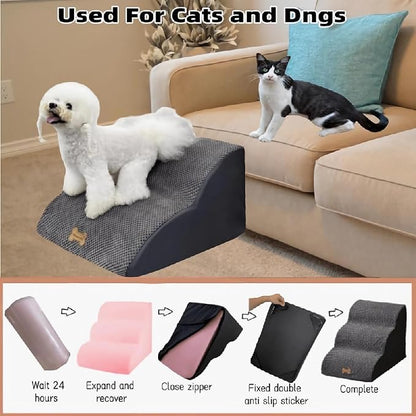 Dog Stairs for High Beds Couches 2-Step 2-5 Step Pet Stairs Steps for Small Large Dogs Cats Non-Slip Balanced Ramp Indoor Stairs with Non-Slip Sticker 30D Grey
